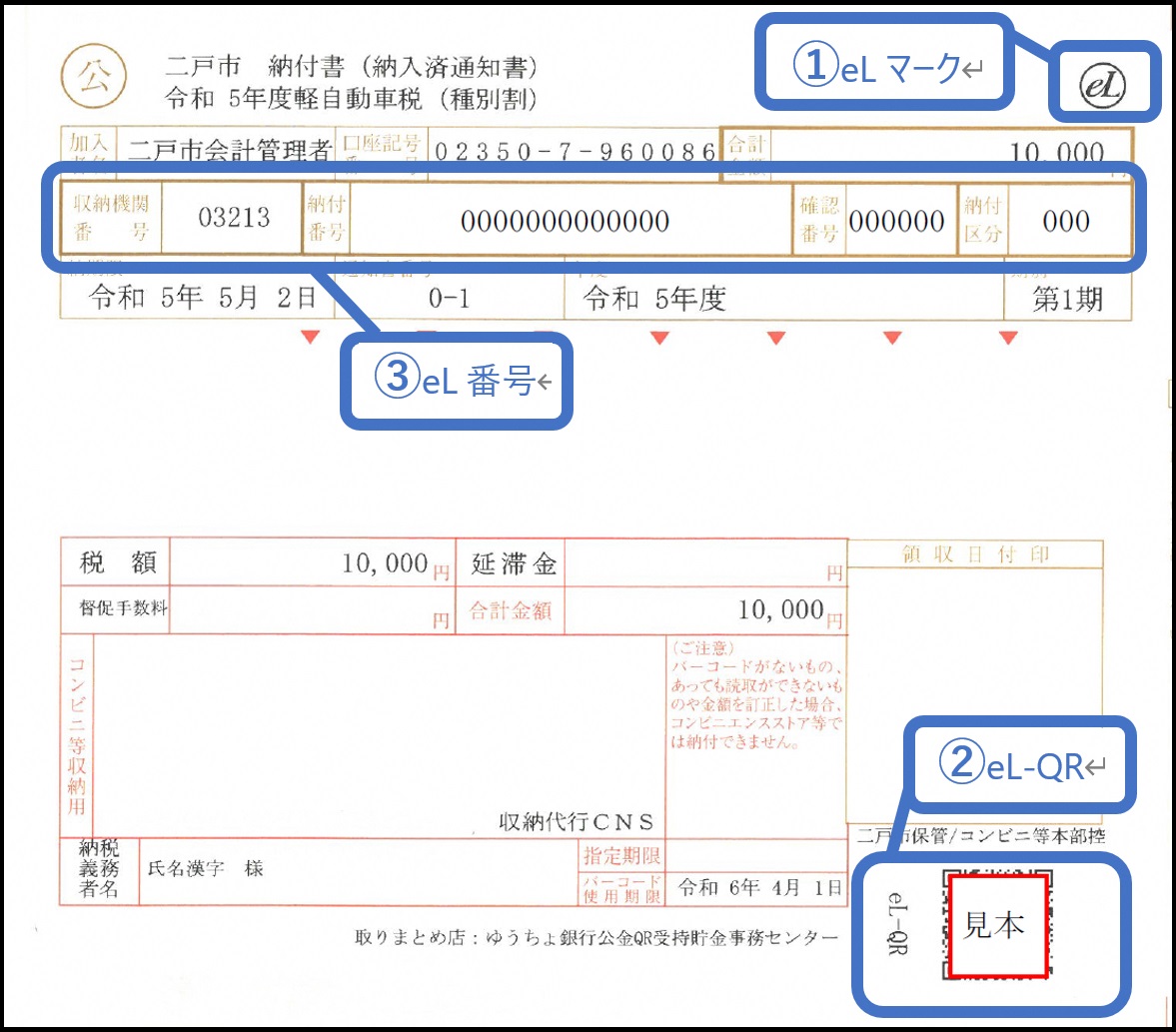 二戸市の税の納付書